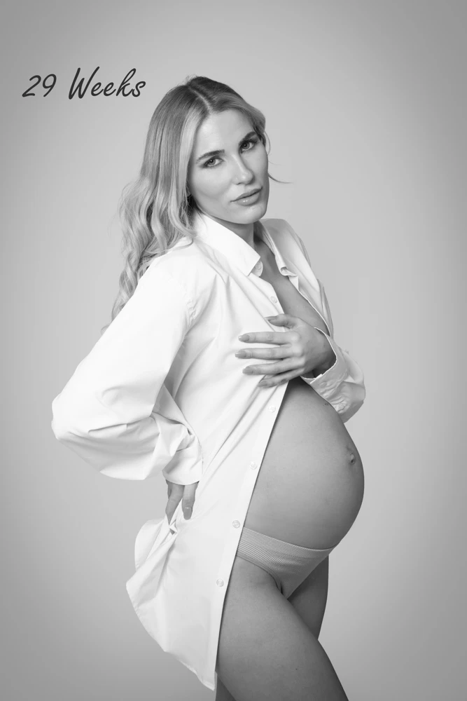 weeks pregnancy studio photoshoot highlighting baby bump development in Birmingham