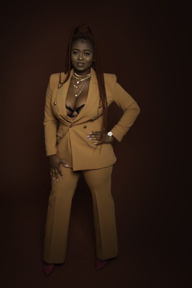 adult birthday photoshoot in Birmingham studio with stylish standing portrait