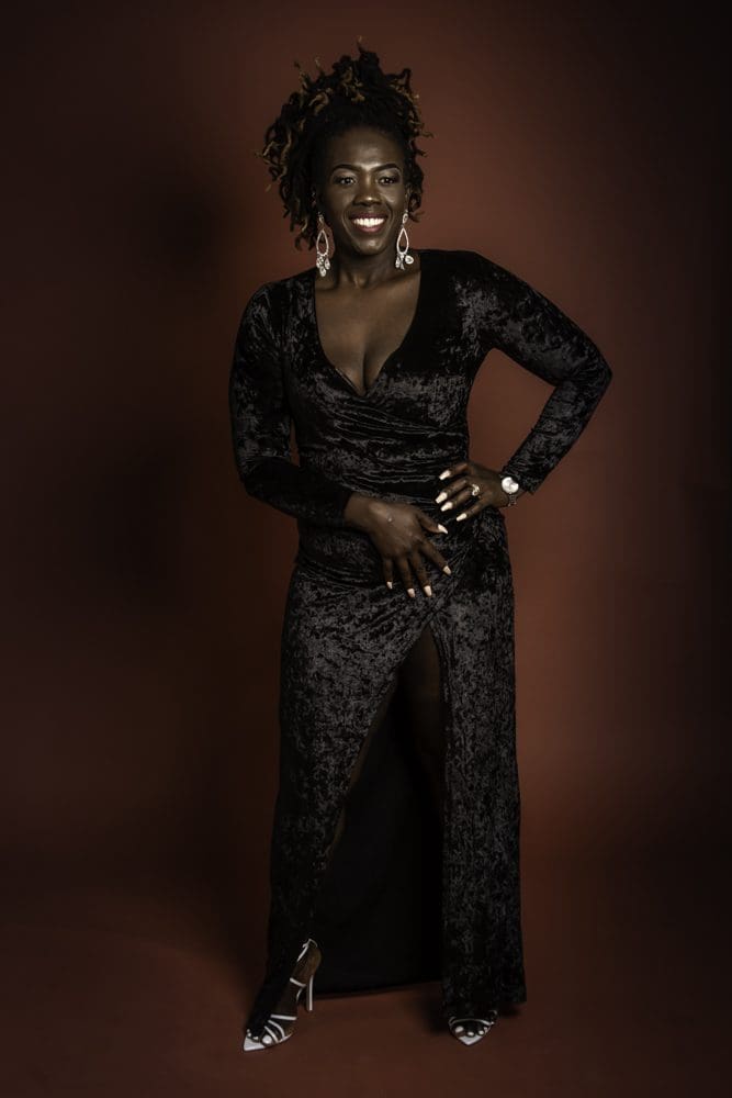 elegant adult birthday studio photoshoot in Birmingham with full length portrait